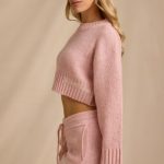 Cropped Knit Jumper in Blush Pink - Image 3