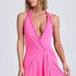 Halterneck Draped A-Line Mini Dress in Lollipop Pink - Image 6