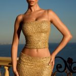 Embellished Mid-Rise Micro Mini Skirt in Gold