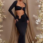 Asymmetric Draped Maxi Skirt in Black - Image 5