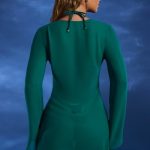 Bead-Embellished Cowl-Neck Sheer Mini Dress in Jade Green - Image 2