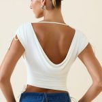 Asymmetric Ruched Cowl-Back Crop Top in Vanilla - Image 2