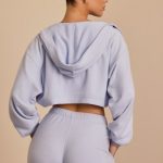 Brushed Jersey Hooded Cropped Shrug in Soft Blue - Image 2