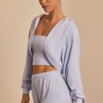 Brushed Jersey Hooded Cropped Shrug in Soft Blue - Image 3