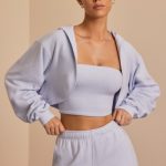 Brushed Jersey Hooded Cropped Shrug in Soft Blue - Image 5