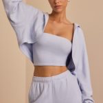 Brushed Jersey Hooded Cropped Shrug in Soft Blue - Image 6