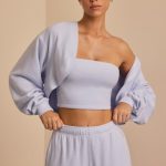 Brushed Jersey Hooded Cropped Shrug in Soft Blue - Image 8