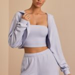 Brushed Jersey Hooded Cropped Shrug in Soft Blue - Image 9