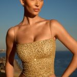 Embellished Square-Neck Top in Gold