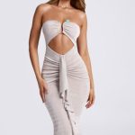 Hardware Detail Cut-Out Midaxi Dress in Sky Grey