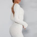 Long Sleeve Embellished Backless Mini Dress in Ivory - Image 3