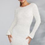 Long Sleeve Embellished Backless Mini Dress in Ivory - Image 10