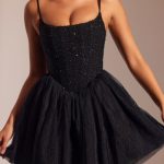 Embellished Corset Tulle Skirt Mini Dress in Black - Image 4