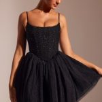 Embellished Corset Tulle Skirt Mini Dress in Black - Image 6