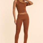 Petite Mid Rise Modal Cashmere Blend Trousers in Chestnut Brown