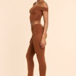 Petite Mid Rise Modal Cashmere Blend Trousers in Chestnut Brown - Image 3