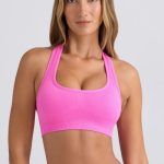 Super Sculpt Seamless T-Back Sports Bra in Sugar Pink - Image 2