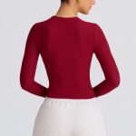 Ribbed Modal Long-Sleeve Top in Burgundy - Image 2