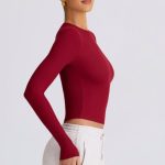 Ribbed Modal Long-Sleeve Top in Burgundy - Image 3