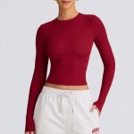 Ribbed Modal Long-Sleeve Top in Burgundy - Image 5