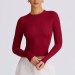 Ribbed Modal Long-Sleeve Top in Burgundy - Image 6