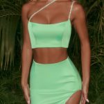 Asymmetric Side Split Mini Skirt in Mint - Image 4