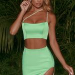 Asymmetric Side Split Mini Skirt in Mint - Image 6