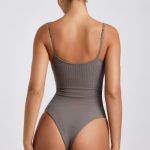 Ribbed Modal Square Neck Bodysuit in Grey - Image 2