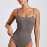 Ribbed Modal Square Neck Bodysuit in Grey - Image 5
