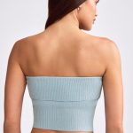 Bandeau Chunky Knit Crop Top in Dusty Teal - Image 2