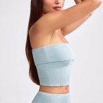 Bandeau Chunky Knit Crop Top in Dusty Teal - Image 3
