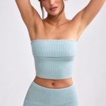 Bandeau Chunky Knit Crop Top in Dusty Teal - Image 6