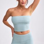 Bandeau Chunky Knit Crop Top in Dusty Teal - Image 7