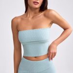 Bandeau Chunky Knit Crop Top in Dusty Teal - Image 8