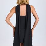 Scarf-Detail A-Line Mini Dress in Black - Image 2