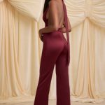 Scarf-Detail Halterneck Jumpsuit in Wine Red - Image 8