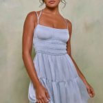 Shirred Bodice A-Line Mini Dress in Sky Grey
