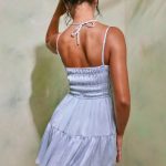 Shirred Bodice A-Line Mini Dress in Sky Grey - Image 2
