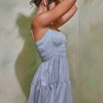 Shirred Bodice A-Line Mini Dress in Sky Grey - Image 3
