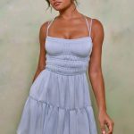 Shirred Bodice A-Line Mini Dress in Sky Grey - Image 6