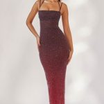 Embellished Maxi Dress in Red/Brown Ombr??