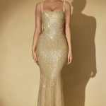 Embellished Cut-Out Gown in Gold - Image 7