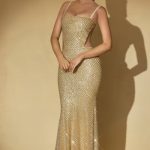 Embellished Cut-Out Gown in Gold - Image 8