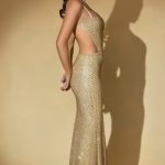 Embellished Cut-Out Gown in Gold - Image 9