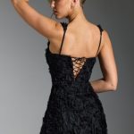 Floral-Appliqu?? Corset Mini Dress in Black - Image 2