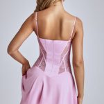 Lace Handkerchief Hem Mini Dress in Baby Pink - Image 2