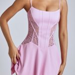 Lace Handkerchief Hem Mini Dress in Baby Pink - Image 4