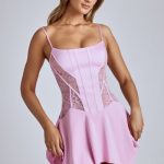 Lace Handkerchief Hem Mini Dress in Baby Pink - Image 8
