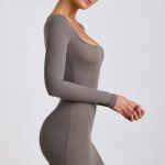 Ribbed Modal Long Sleeve Mini Dress in Grey - Image 3