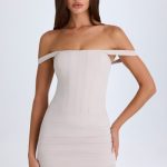 Off-Shoulder Corset Mini Dress in Taupe